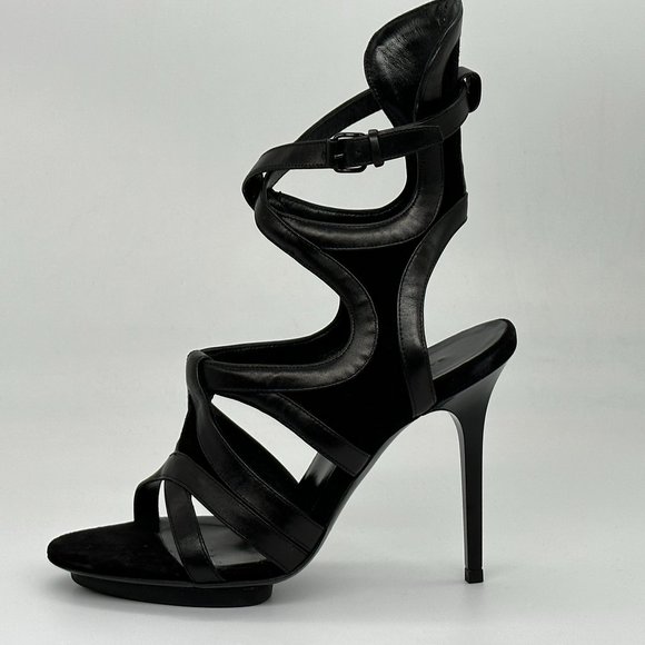 Balenciaga Black Leather Strappy Gladiator Sandals Heels Shoes - Picture 1 of 16